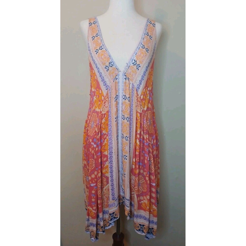 Free People Dress Sz S Plunging V-neckline Handkerchief Hem Floral Print EUC - Picture 2 of 15